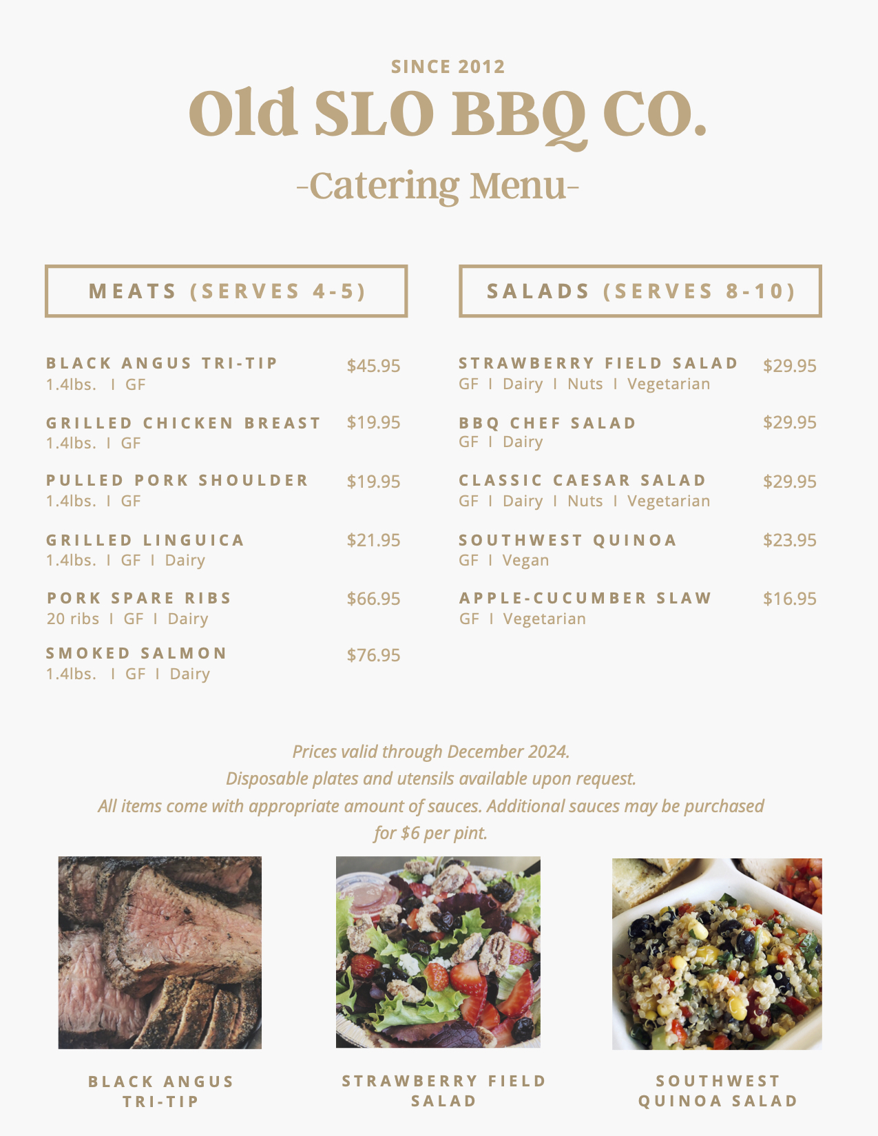 Old San Luis BBQ catering menu